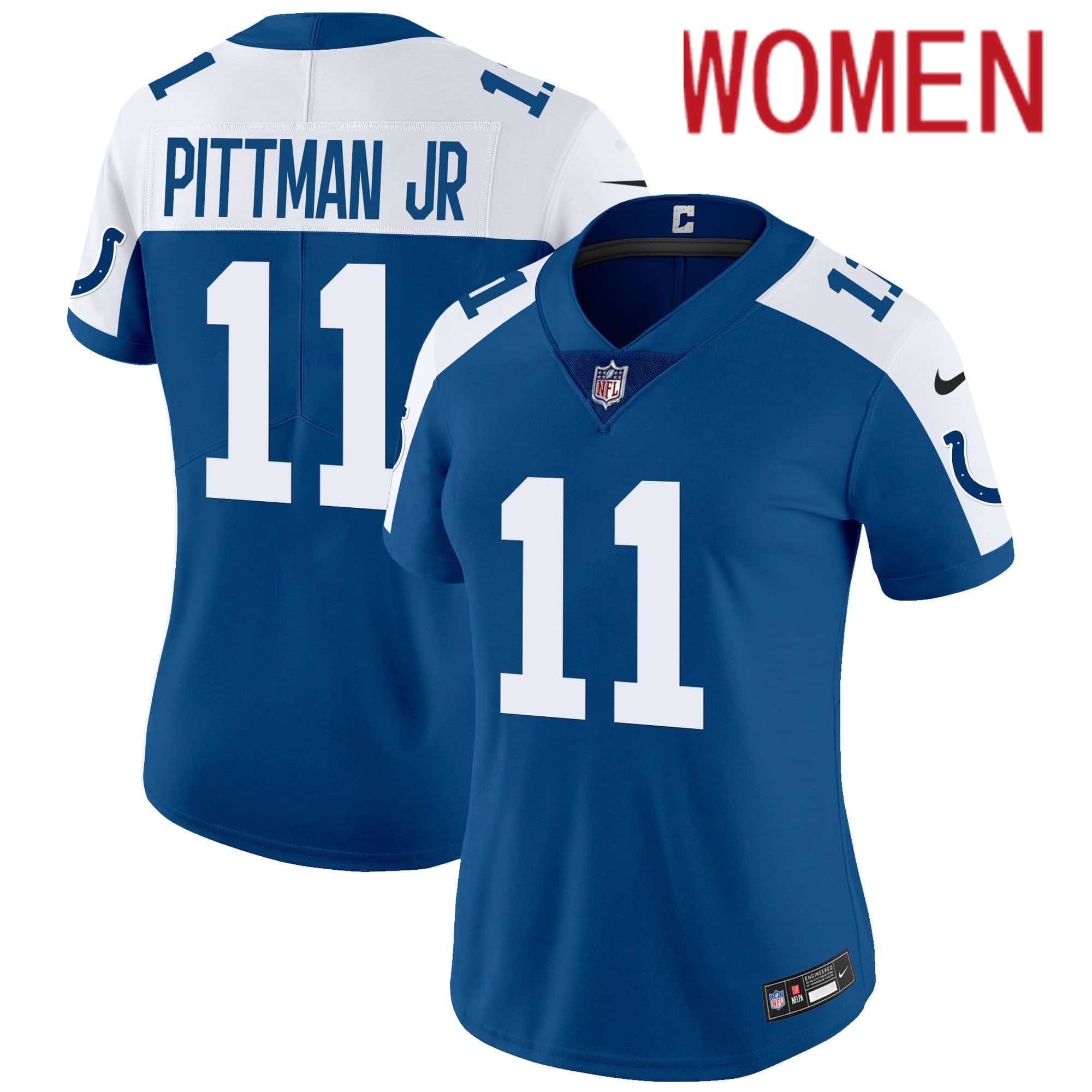 Women Indianapolis Colts #11 Pittman jr Blue 2024 Nike Vapor Limited NFL Jersey->women nfl jersey->Women Jersey